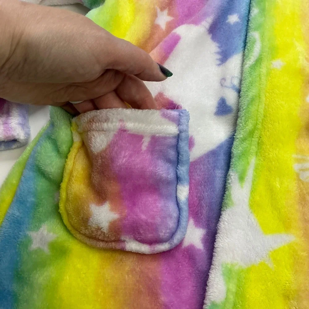 Rainbow Unicorn Fleece Robe Kids 6-7Y With Matching Doll Robe Set